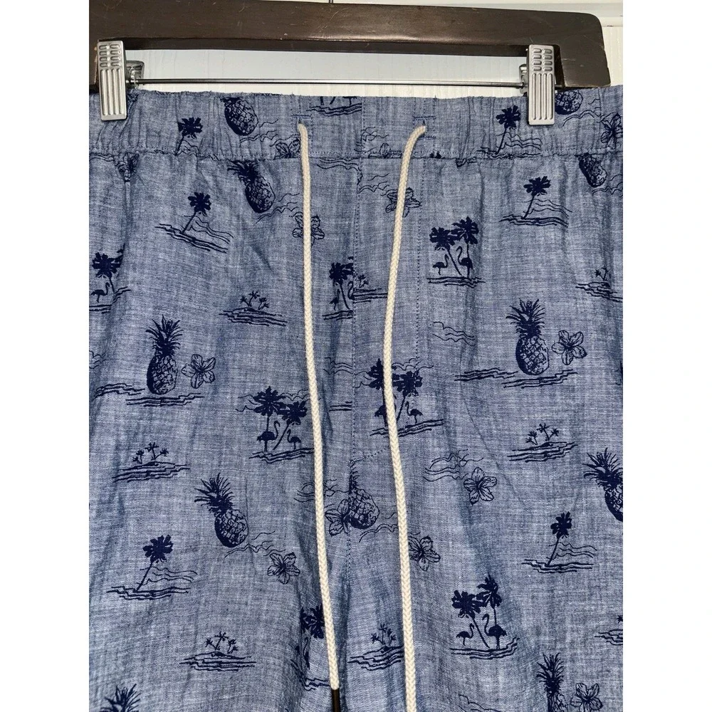 Caribbean Drawstring Tropical Hawaiian Palm Trees‎ Blue Shorts Men's Size 42